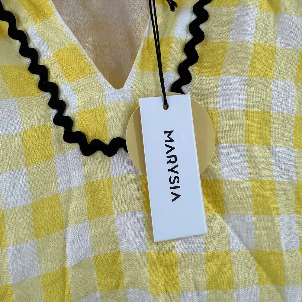 Marysia Bumby Swim x Maisonette CoverUp Size 2 Yellow Gingham Swim Rickrack NWT